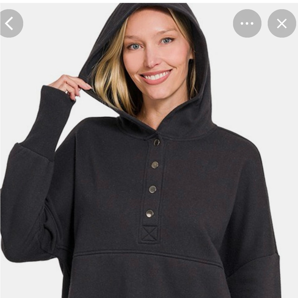 Zenana Outfitters Charcoal Button-Up Hoodie